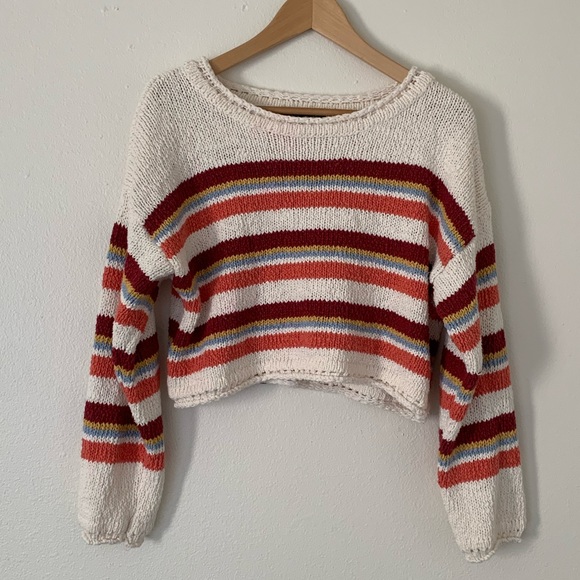 FOREVER 21 | Retro Striped Cropped Knit Sweater - Picture 1 of 7